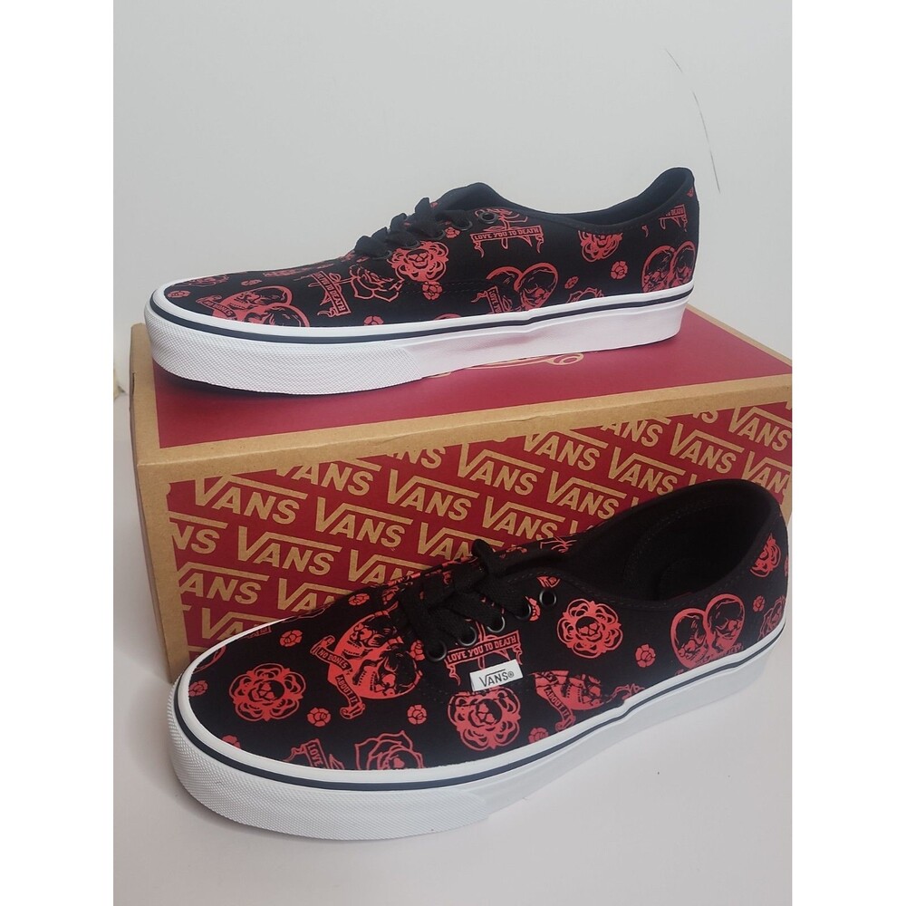 Vans Men's Authentic Love you To Death Black Red Canvas Shoes Size 10 NIB
